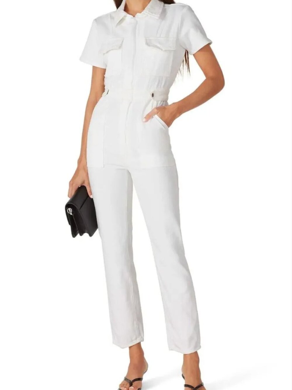 Good American Fit For Success White Denim Jumpsuit Size 1 Small